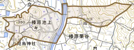 榛原池上とその周辺の地図。町の範囲を重ねている