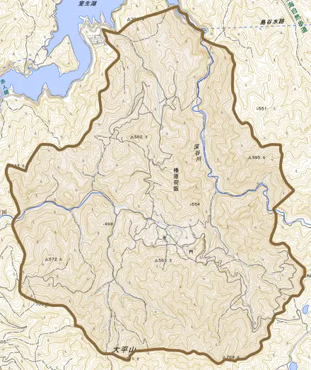 榛原荷阪とその周辺の地図。町の範囲を重ねている
