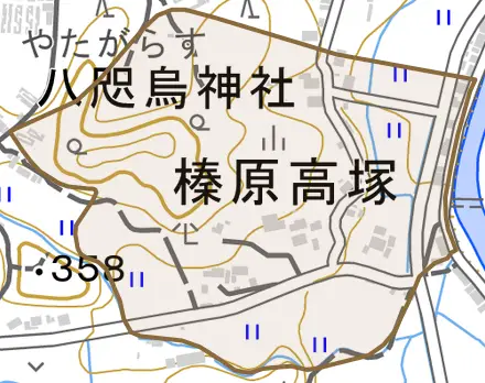 榛原高塚とその周辺の地図。町の範囲を重ねている