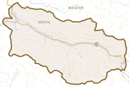 榛原内牧とその周辺の地図。町の範囲を重ねている