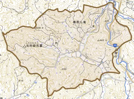 榛原八滝とその周辺の地図。町の範囲を重ねている
