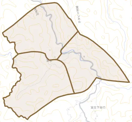 室生とその周辺の地図。町の範囲を重ねている
