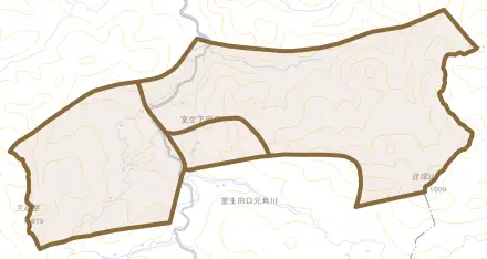 室生下田口とその周辺の地図。町の範囲を重ねている