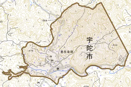 室生染田とその周辺の地図。町の範囲を重ねている
