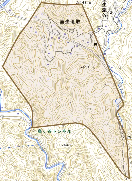 室生砥取とその周辺の地図。町の範囲を重ねている