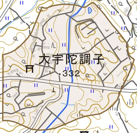大宇陀調子とその周辺の地図。町の範囲を重ねている