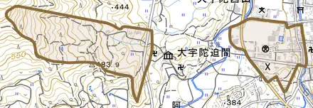 大宇陀迫間とその周辺の地図。町の範囲を重ねている