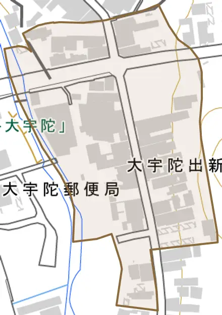 大宇陀出新とその周辺の地図。町の範囲を重ねている