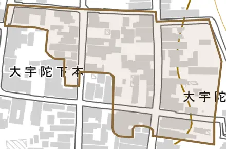 大宇陀上本とその周辺の地図。町の範囲を重ねている
