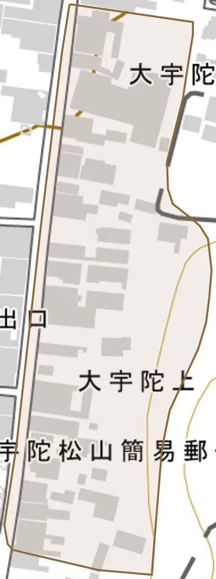 大宇陀上中とその周辺の地図。町の範囲を重ねている