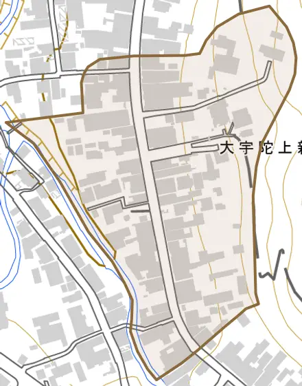 大宇陀上新とその周辺の地図。町の範囲を重ねている