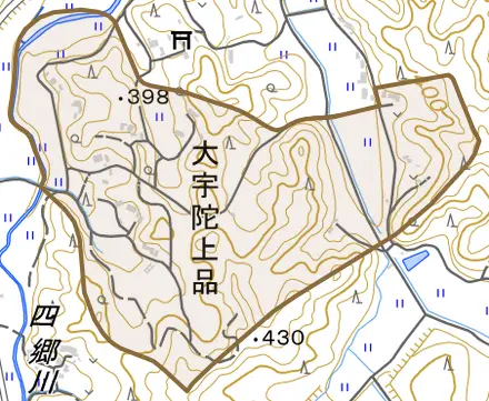 大宇陀上品とその周辺の地図。町の範囲を重ねている