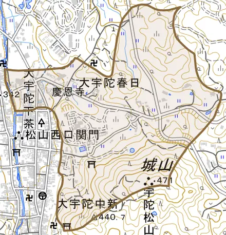 大宇陀春日とその周辺の地図。町の範囲を重ねている