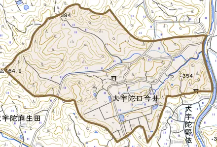 大宇陀口今井とその周辺の地図。町の範囲を重ねている