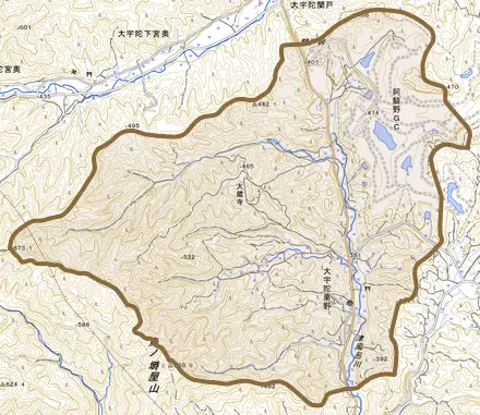 大宇陀栗野とその周辺の地図。町の範囲を重ねている