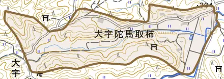 大宇陀馬取柿とその周辺の地図。町の範囲を重ねている