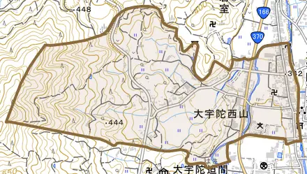 大宇陀西山とその周辺の地図。町の範囲を重ねている