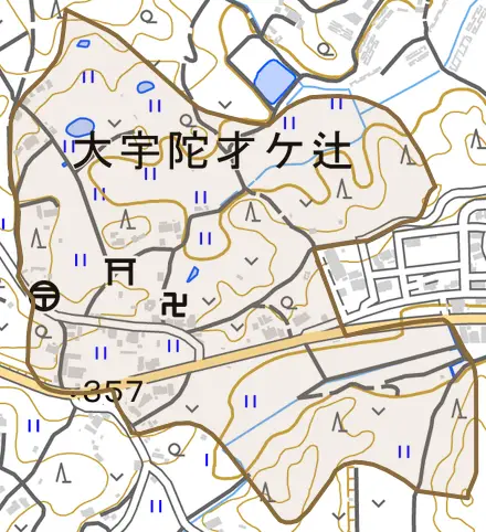 大宇陀才ケ辻とその周辺の地図。町の範囲を重ねている