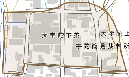 大宇陀下茶とその周辺の地図。町の範囲を重ねている