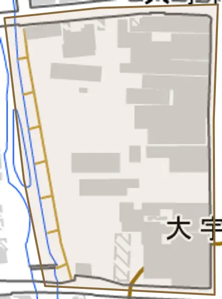 大宇陀下出口とその周辺の地図。町の範囲を重ねている