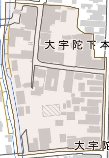 大宇陀下本とその周辺の地図。町の範囲を重ねている