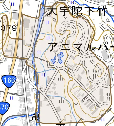 大宇陀下竹とその周辺の地図。町の範囲を重ねている