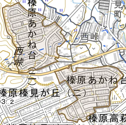 榛原あかね台とその周辺の地図。町の範囲を重ねている