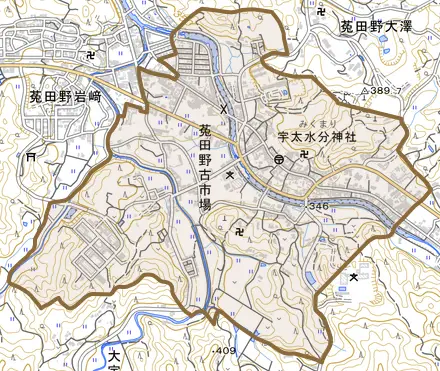 菟田野古市場とその周辺の地図。町の範囲を重ねている