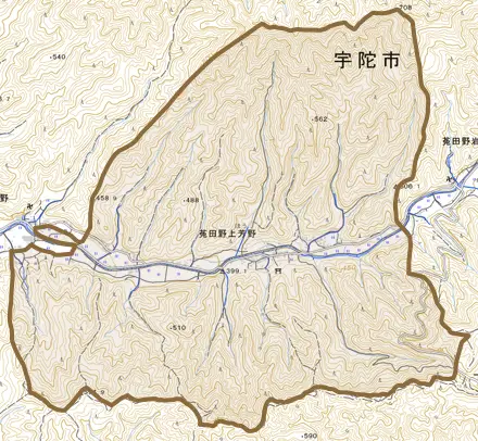 菟田野上芳野とその周辺の地図。町の範囲を重ねている