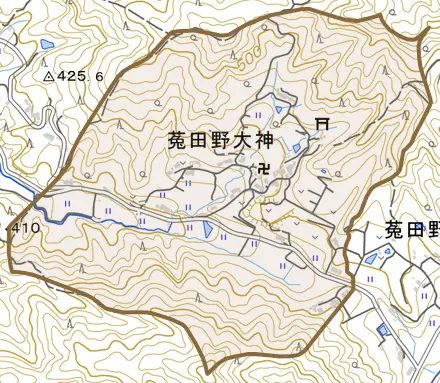 菟田野大神とその周辺の地図。町の範囲を重ねている