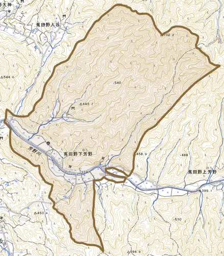 菟田野下芳野とその周辺の地図。町の範囲を重ねている