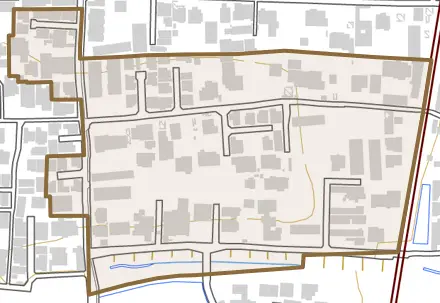 代官町とその周辺の地図。町の範囲を重ねている