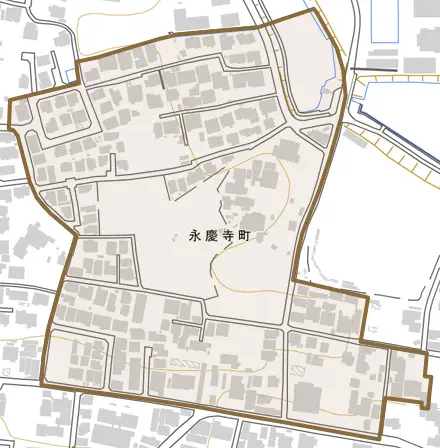 永慶寺町とその周辺の地図。町の範囲を重ねている