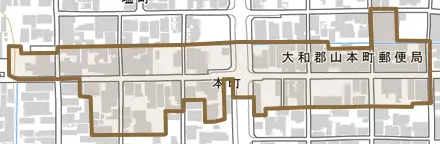本町とその周辺の地図。町の範囲を重ねている