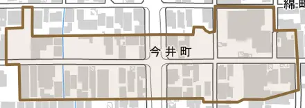 今井町とその周辺の地図。町の範囲を重ねている