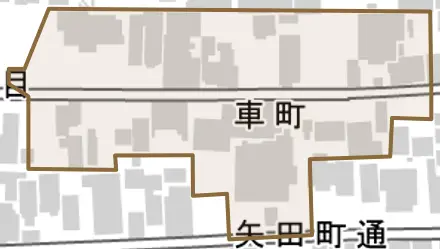 車町とその周辺の地図。町の範囲を重ねている