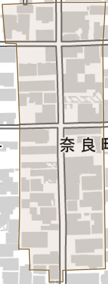奈良町とその周辺の地図。町の範囲を重ねている