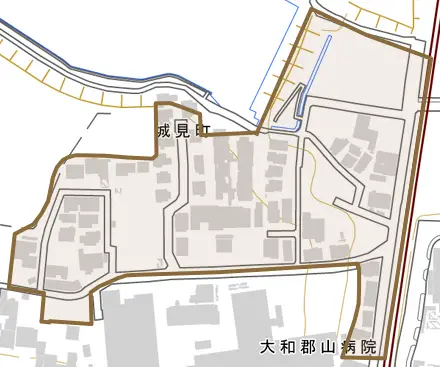 城見町とその周辺の地図。町の範囲を重ねている