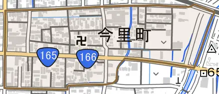 今里町とその周辺の地図。町の範囲を重ねている
