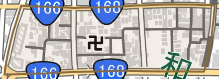 北片塩町とその周辺の地図。町の範囲を重ねている