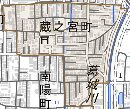 蔵之宮町とその周辺の地図。町の範囲を重ねている
