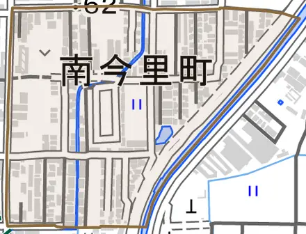 南今里町とその周辺の地図。町の範囲を重ねている