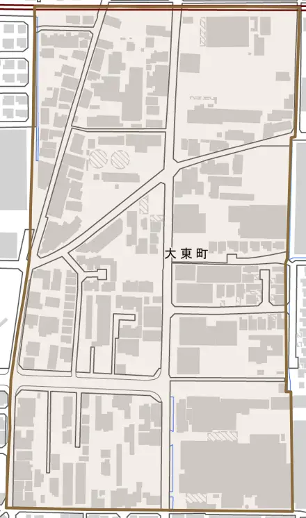 大東町とその周辺の地図。町の範囲を重ねている