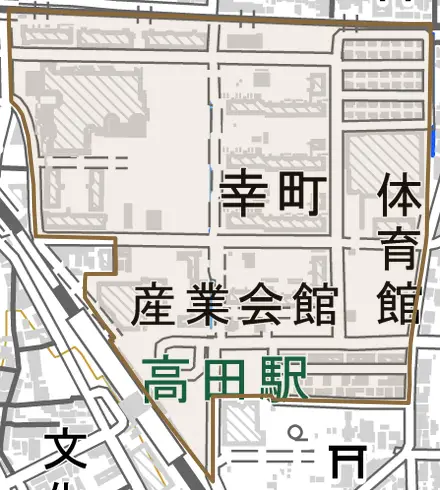 幸町とその周辺の地図。町の範囲を重ねている