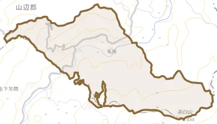 大字毛原とその周辺の地図。町の範囲を重ねている