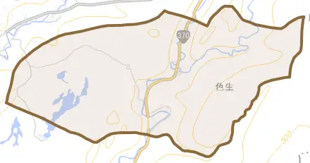 大字色生とその周辺の地図。町の範囲を重ねている