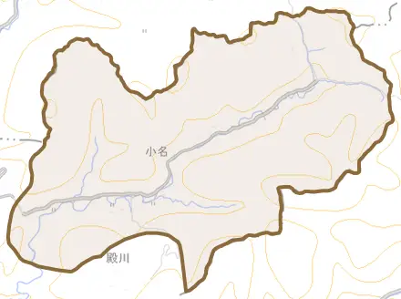 大字小名とその周辺の地図。町の範囲を重ねている