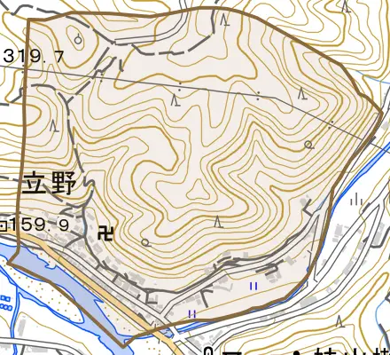 大字立野とその周辺の地図。町の範囲を重ねている