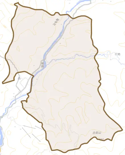 細越とその周辺の地図。町の範囲を重ねている