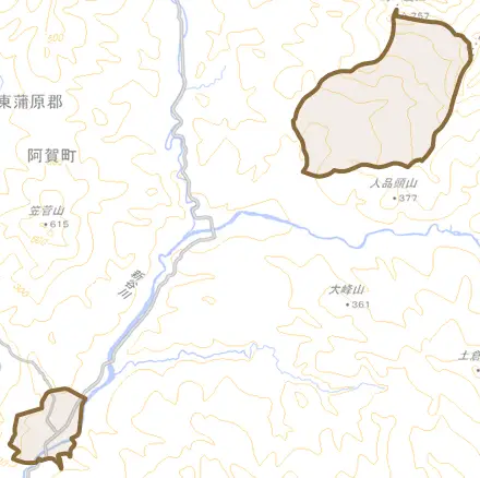 五十沢とその周辺の地図。町の範囲を重ねている